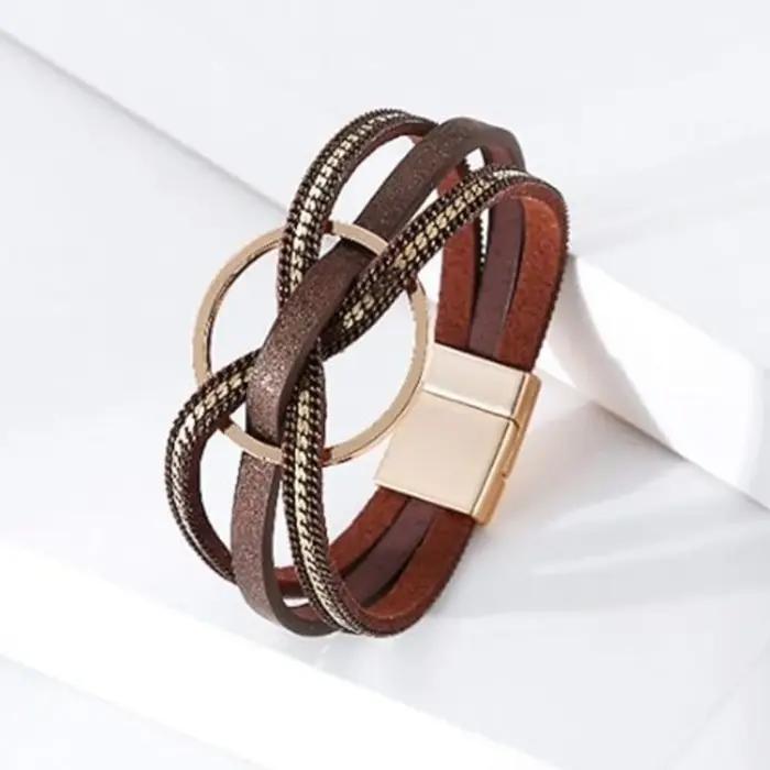 Bracelets en cuir PU avec croix circulaire en métal