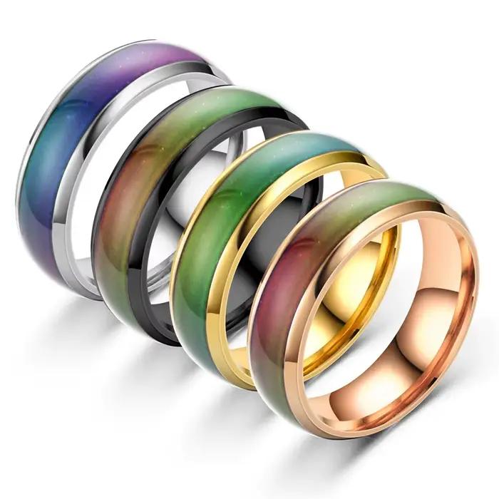 Bagues en acier inoxydable pour hommes et femmes, émotion, sensation de température, humeur, bijoux de mode pour couples, cadeau, document proxy, 6mm