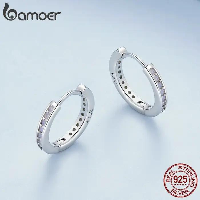 Bamoer-Boucles d'oreilles rondes classiques en argent regardé 925 pour femmes et filles