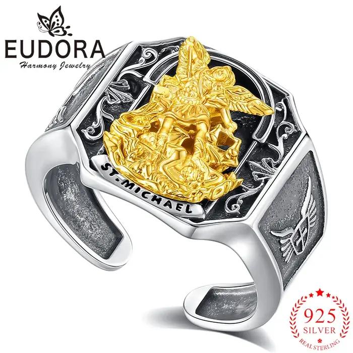 Eudora Saint Michael bague 925 en argent Sterling archange bague réglable amulette chrétienne bijoux
