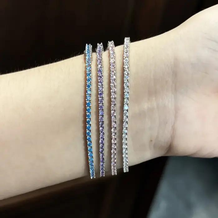 FEOBUR – Bracelet de Tennis en diamant bleu à haute teneur en carbone pour femmes