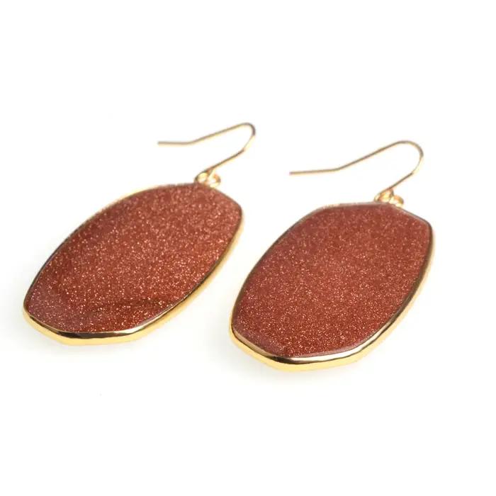Boucles d'oreilles Joya Phnom Penh ovales en agate naturelle avec cristal noble