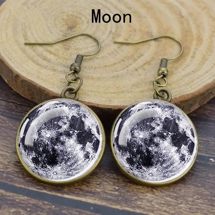 Boucles d'oreilles système solaire vendange en verre avec base de cuivre pour femmes pour les occasions spéciales et les soirées formelles
