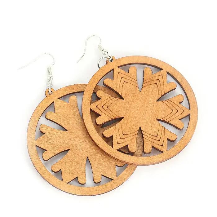Boucles d'oreilles Boho géométriques en bois faites à la main pour femmes