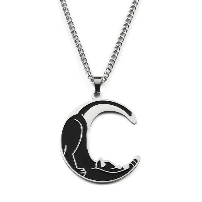 Collier chat lune en acier inoxydable pour femme
