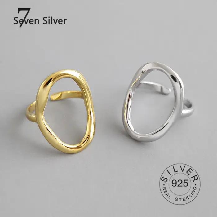 Bagues rondes en argent sterling 925 véritable pour femmes, couleur or ajouré, bijoux fins à la mode