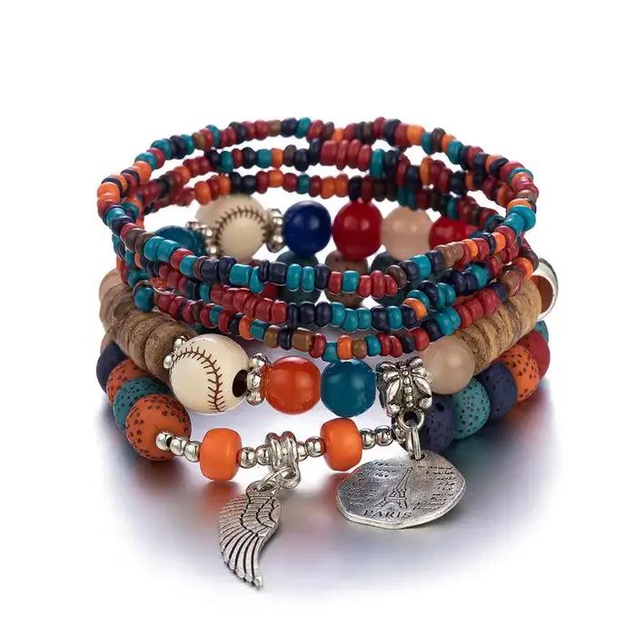 Ensemble de bracelets de perles de riz multicouches pour femmes