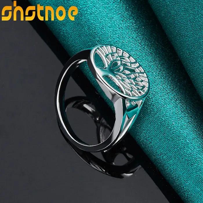 Bague arbre de vie rond creux en argent Sterling 925