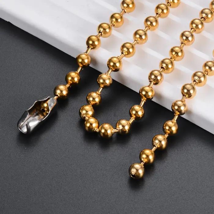 Collier chaîne à billes en acier inoxydable plaqué or 18 carats
