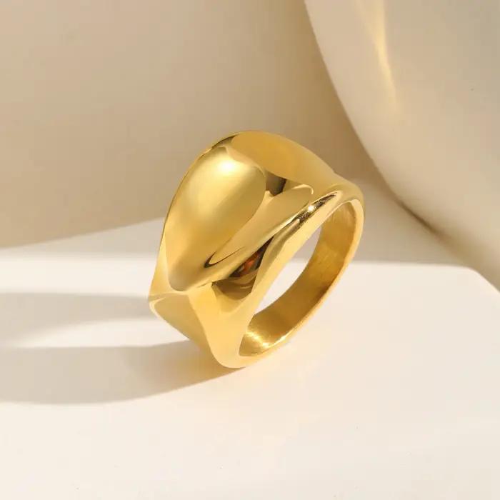 Bague Crépue Géométrique Minimaliste Plaqué Or pour Femme, Bijoux Lisses et Épais, Cadeau de ixd'Ann