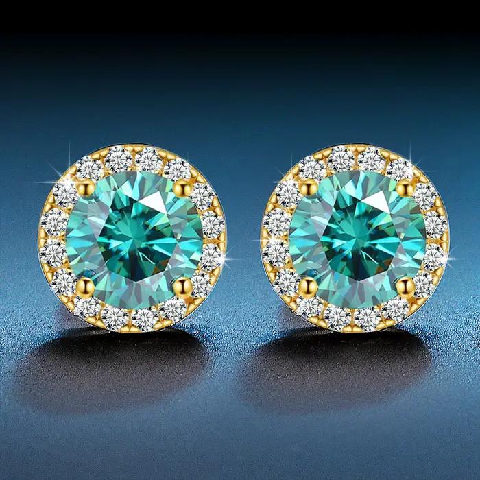 TUHE unisexe classique rond émeraude VVS1 Moissanite boucle d'oreille pour les femmes bijoux fins de