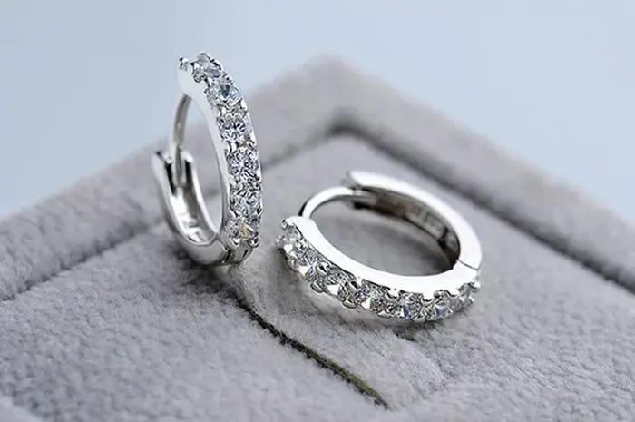 Mode coréenne 925 boucles d'oreilles en argent Sterling 10mm cercle Zircon cerceau boucle d'oreille pour Grils femme accessoires de mariage bijoux cadeaux