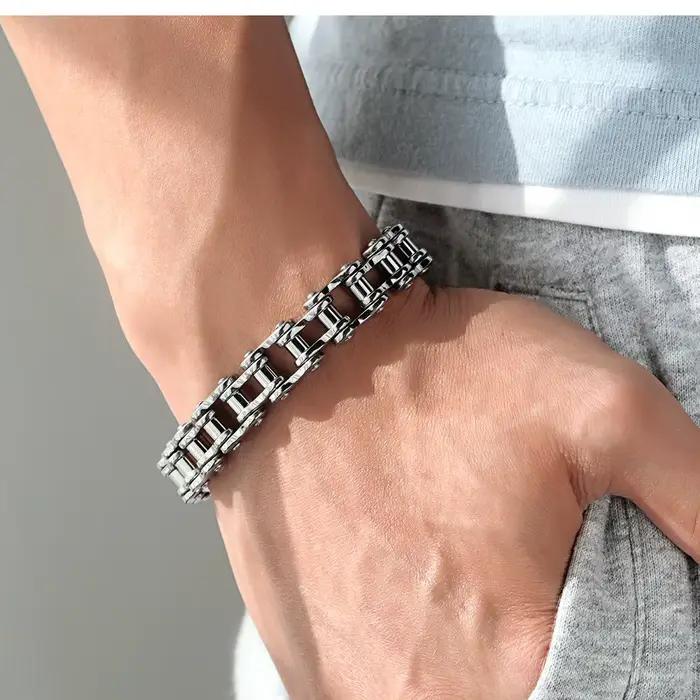 Bracelet en acier inoxydable hiphop rock pour homme motard vélo occasionnels cadeau masculin audacieux
