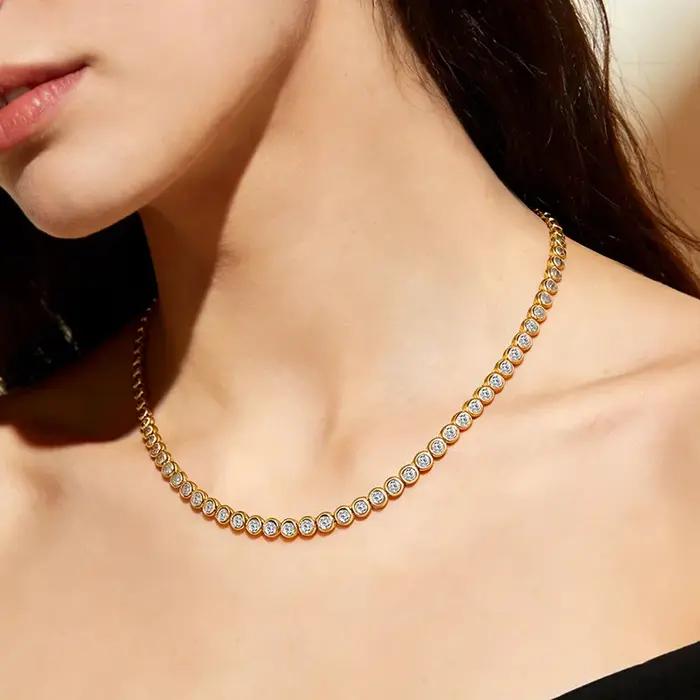 Collier tendance en or 14 carats avec diamants de laboratoire de 3 mm