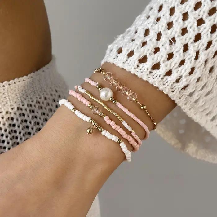 Bracelets superposés en perles de riz Bohemia pour femmes