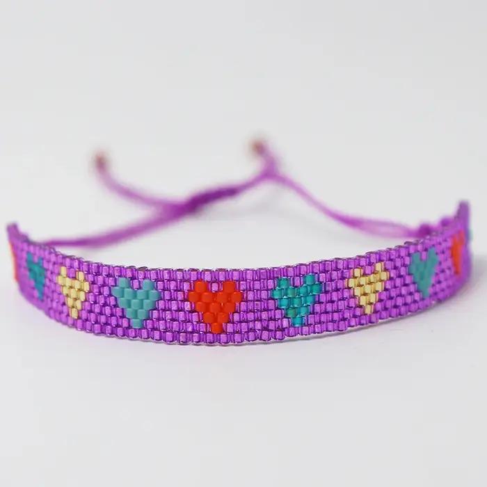 Bracelet bohème en perles Miyuki fait à la main pour femme – Bijoux réglables au design de cœur multicolore
