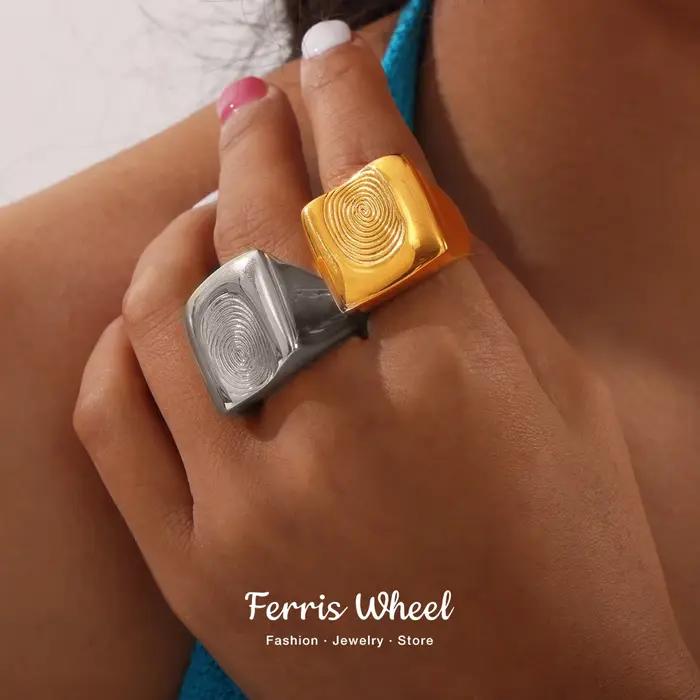 Bague rétro tendance en acier inoxydable pour femmes