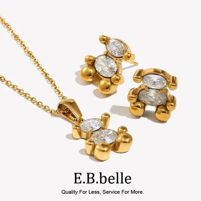 Ensemble de bijoux ours mignon plaqué or hypoallergénique collier et boucles d'oreilles pour femme occasions sociales style classique polyvalent