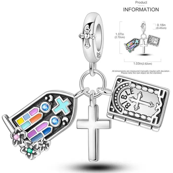 Breloques d'église en argent sterling 925 serties de zirconium blanc pour femmes occasions spéciales et bijoux de voyage autour du monde