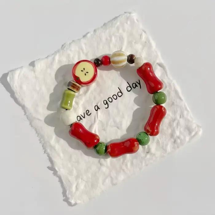 Bracelet de perles en céramique imitation pomme rétro pour femmes