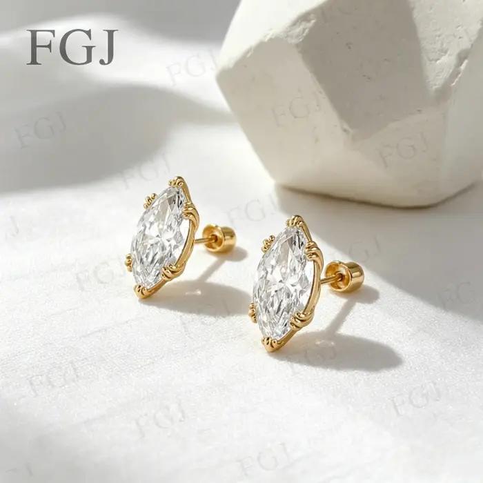 Boucles d'oreilles de luxe en moissanite taille marquise 1ct/2ct couleur D en argent sterling 925