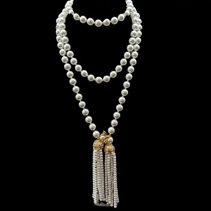 Collier long avec pompon de perles françaises rétro élégant pour femmes occasions spéciales et style vintage chic