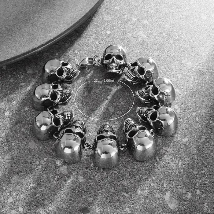 Bracelet de tête de fantôme de démon d'enfer gothique pour hommes
