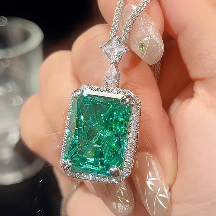 2025 rétro 15*20mm vert Tourmaline pendentif colliers pour femmes de luxe pierres précieuses laboratoire diamant Cocktail fête bijoux fins cadeau