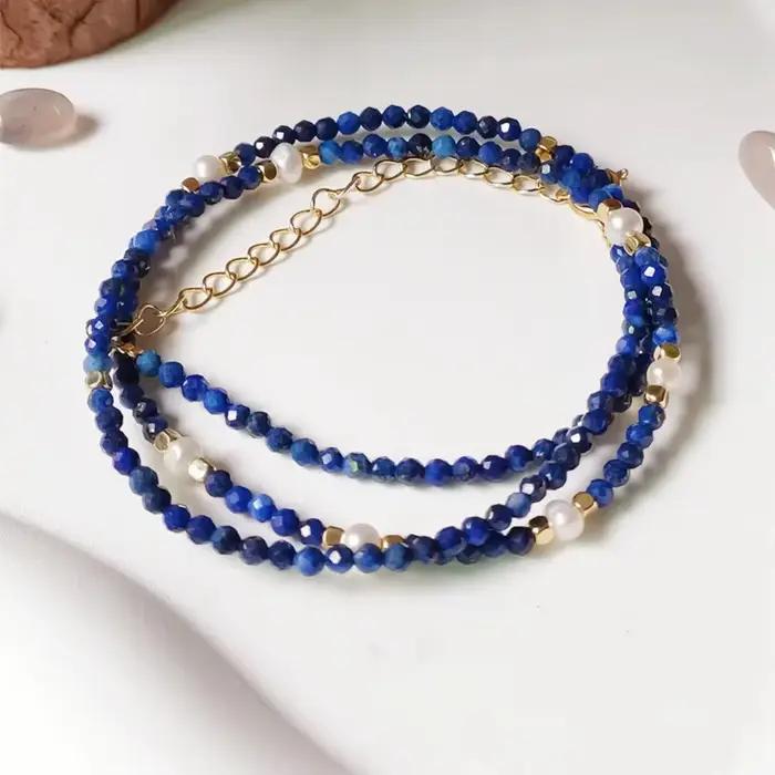 Minar Boho-Collier en Lapis Lazuli Bleu Marine pour Femme, Pierre Naturelle, Perles d'Eau Douce, Ras