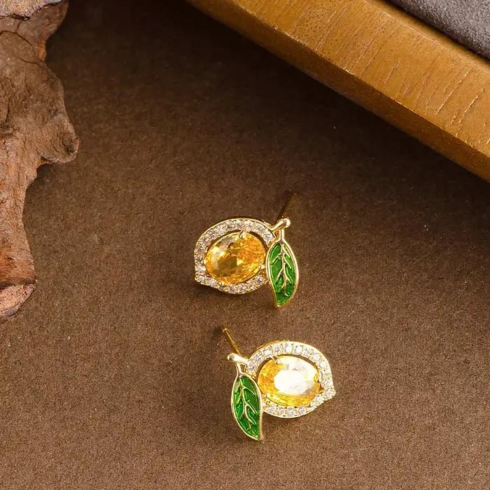 Nouvelles boucles d'oreilles citron élégantes et intelligentes serties de diamants pour femmes
