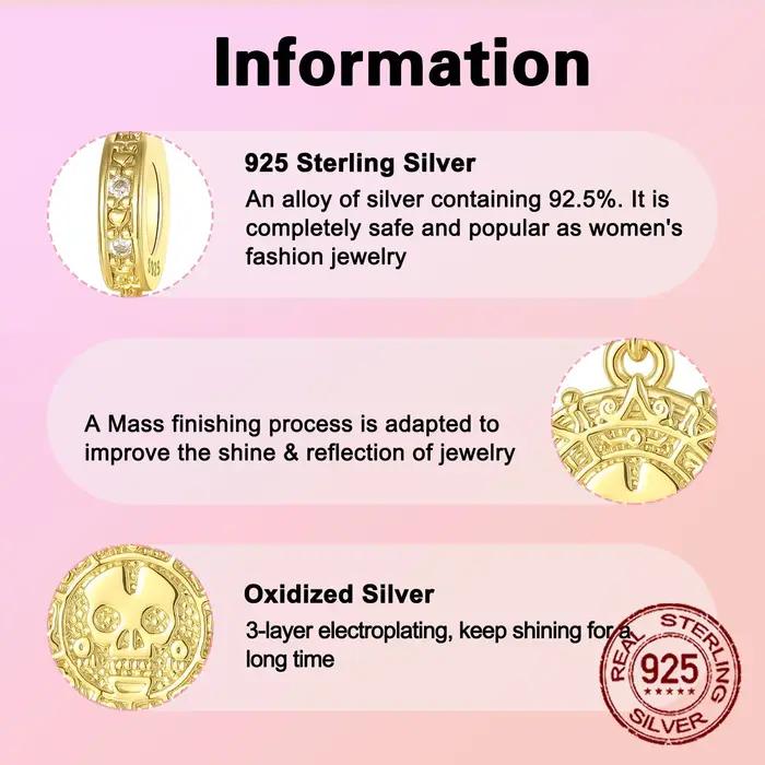 925 argent Sterling doré rétro crâne maya calendrier pendentif breloque ajustement Original bracelets porte-bonheur femmes bijoux à bricoler soi-même cadeau