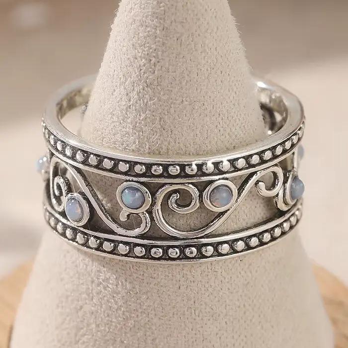 Bague creuse style bohème incrustée de pierre de lune synthétique élégante pour femmes occasions spéciales banquets vacances artisanat