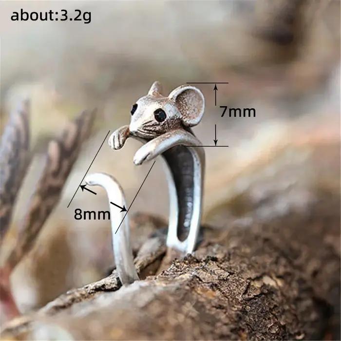Bague de doigt Huitan vintage en forme de souris pour femme