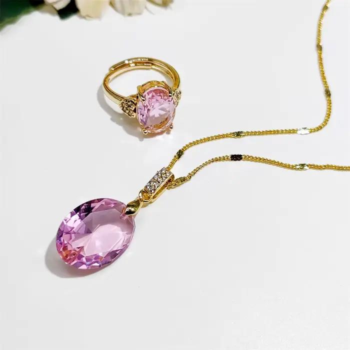 Ensemble de 3 boucles d'oreilles ovales en cristal rose pour femme