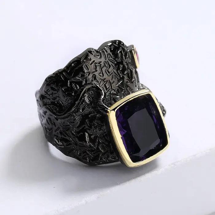 Bague Incrustée Violette Zirconium Croix Fin Bijou Fins Italiens Nouvelle Mode Engagement Pour Hommes Femmes Occasions Spéciales
