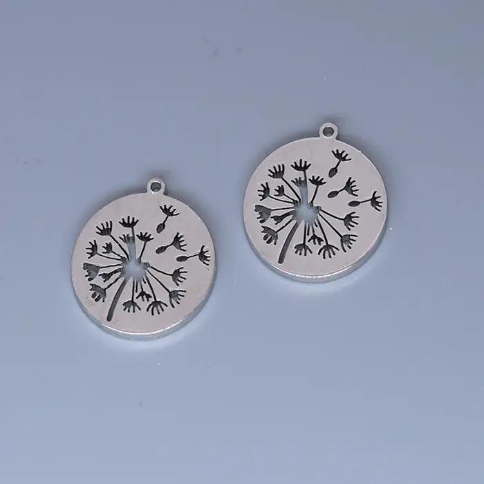 3 pièces chanceux souhaitant pissenlit bricolage boucles d'oreilles collier breloques femmes amulette ronde plante meilleurs vœux pendentif en acier inoxydable bijoux