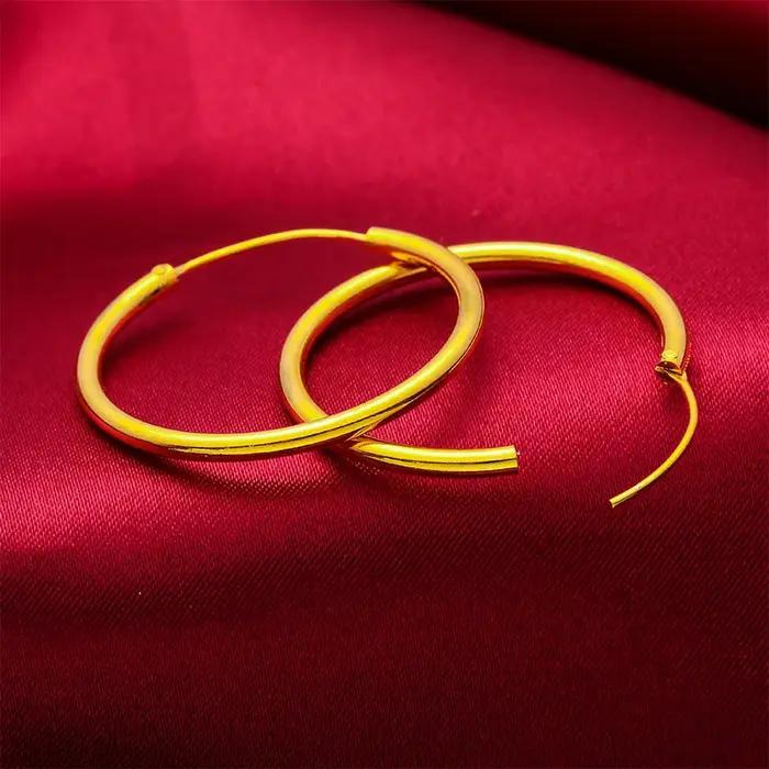 Grandes boucles d'oreilles brillantes en or 24 carats pour femme (20-30 mm)