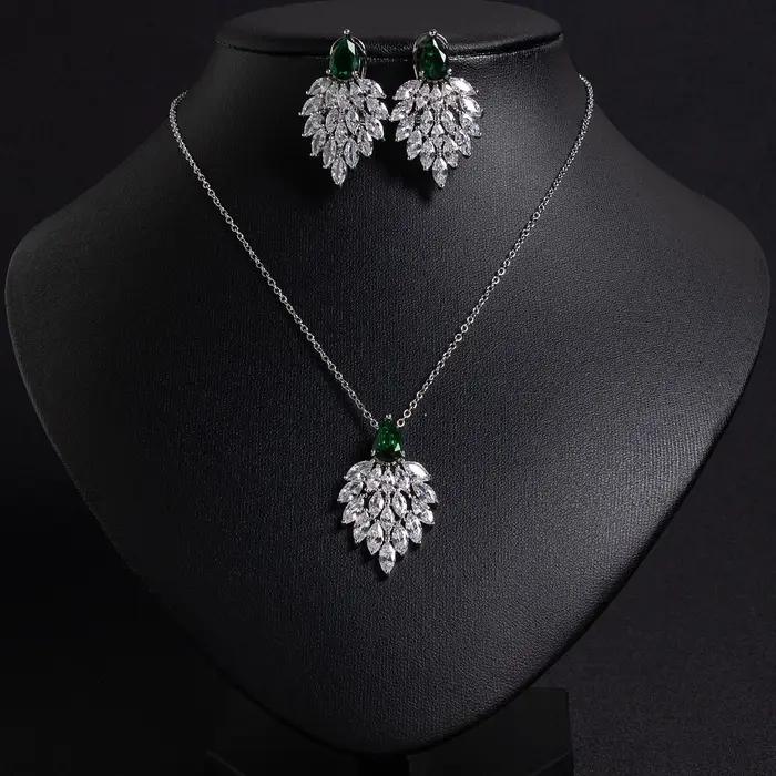 Ensemble de bijoux de mariée en zirconium blanc bleu rouge vert pour femmes élégants à offrir pour cérémonies et soirées formelles