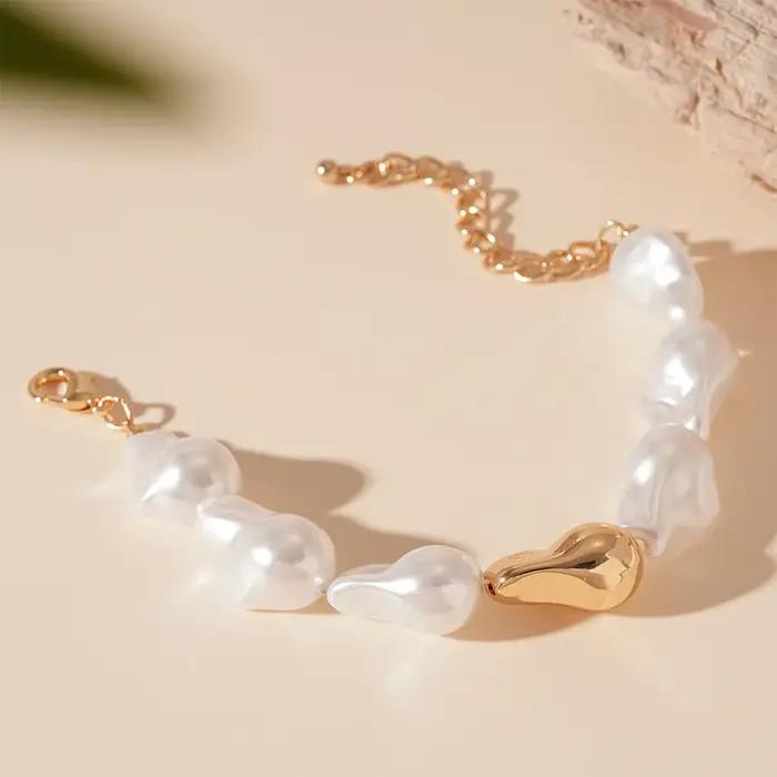 Bracelet géométrique irrégulier de perles d'imitation baroque rétro, tempérament féminin de mode fra