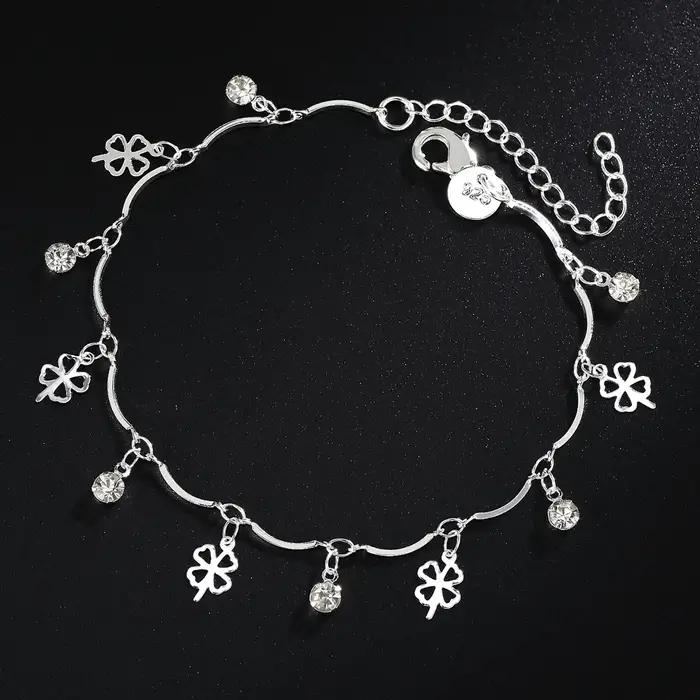 Bracelet en argent Sterling 925 avec chaîne trèfle à quatre feuilles en Zircon pour femmes