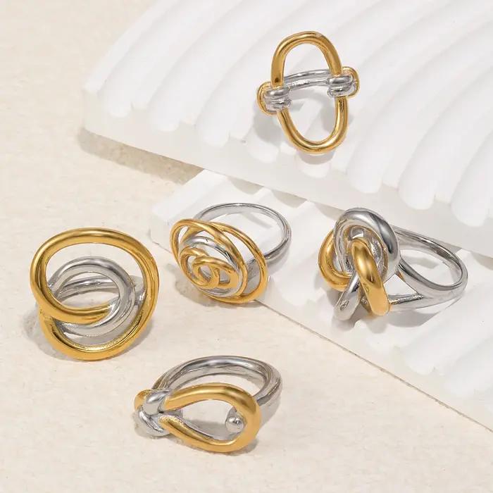 E.B.belle Série Line Knotting Bague à deux tons