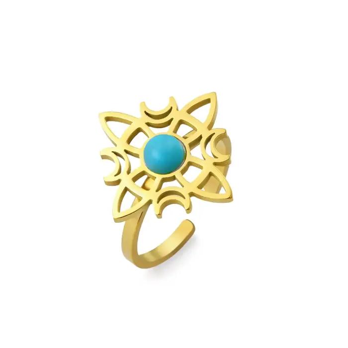 Anneau ouvert de noeud de sorcière en acier inoxydable plaqué or 18 carats pour femme occasions spéciales mariage cérémonies festives