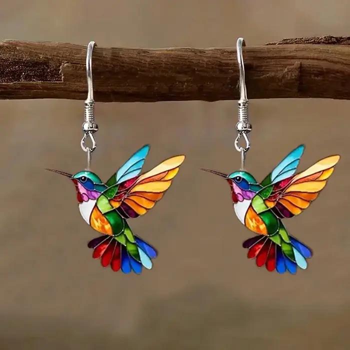 FTCY acrylique colibri boucles d'oreilles pour femmes Style rétro coloré oiseau