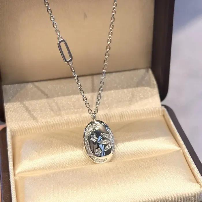 Collier Simple en argent 925 avec incrustation de diamant brillant, coquille de soleil et de lune, léger, de luxe, créatif, exquis, chaîne, bijoux de mariage