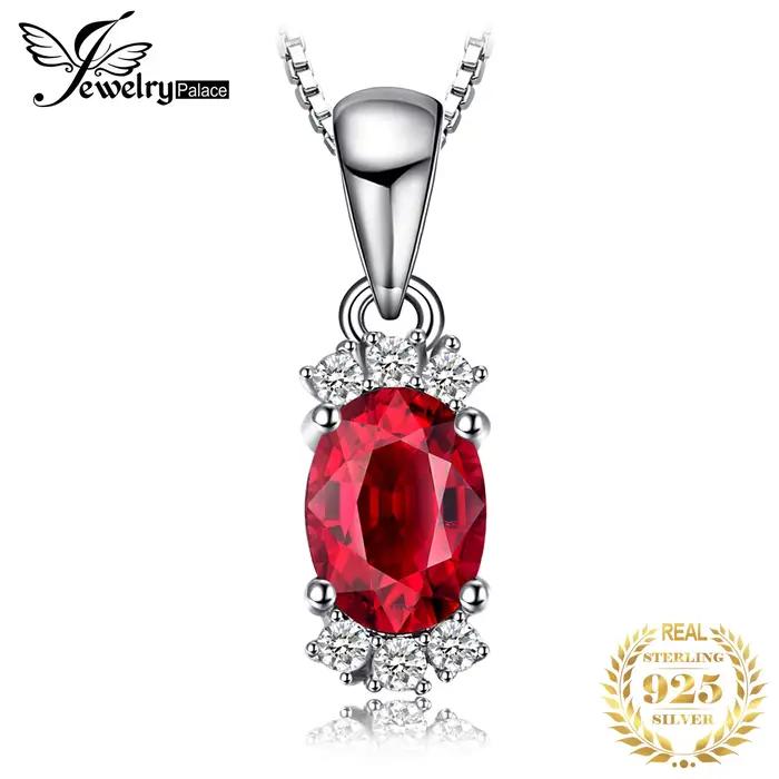 JewelpopPalace-Collier pendentif naren argent regardé 925 pour femme, grenat naturel rouge, pierre p