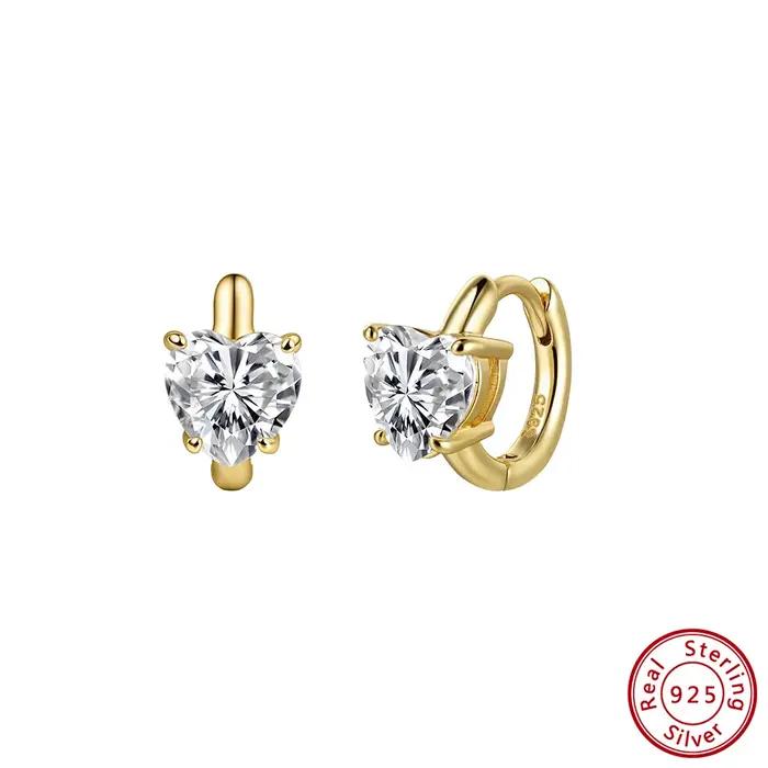 ORSA JEWELS Boucles d'oreilles créoles en argent 925 avec moissanite brillante couleur D, motif cœur diamant, bijoux fins MOE21