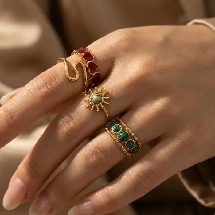 Bague Esthétique Vintage Française Dorée pour Femme