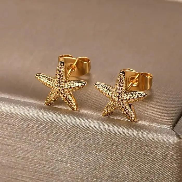 Vintage été étoile de mer en acier inoxydable boucles d'oreilles pour les femmes Simple