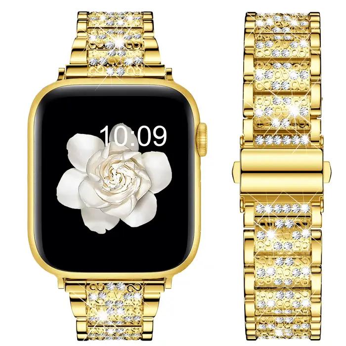 Bracelet scintillant pour femmes, compatible avec Apple Watch 49mm 46mm 45mm 44mm 41mm 40mm 38mm, en métal inoxydable pour iWatch
