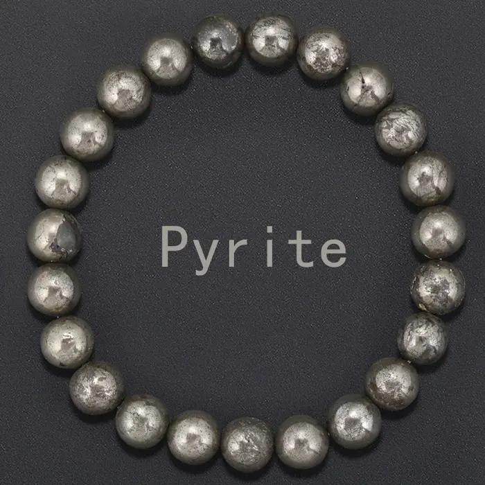 Bracelets perlés en pierre de pyrite pour hommes et femmes
